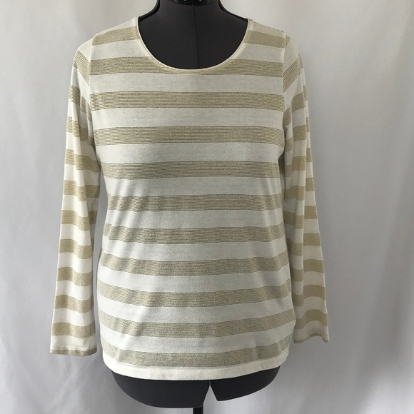 *4/$20* Kim Rogers Cream & Gold Stripe Blouse Top - Picture 1 of 6